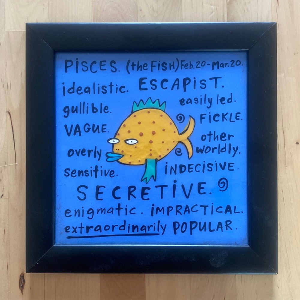 Pisces painted on tile framed